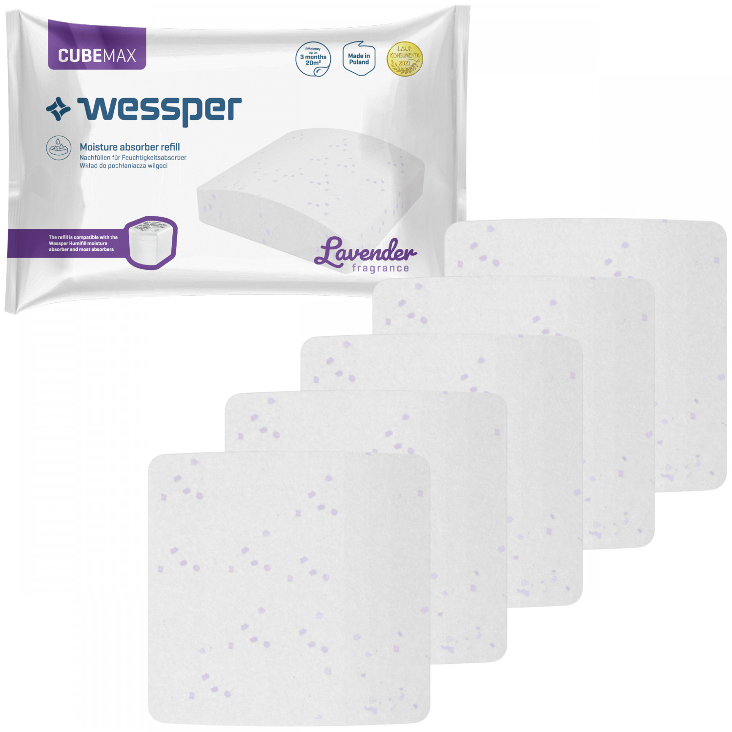 Pohlčovač vlhkosti - 5x TABLETY ABSORÚCE VLHKOSTI LEVANDUĽA