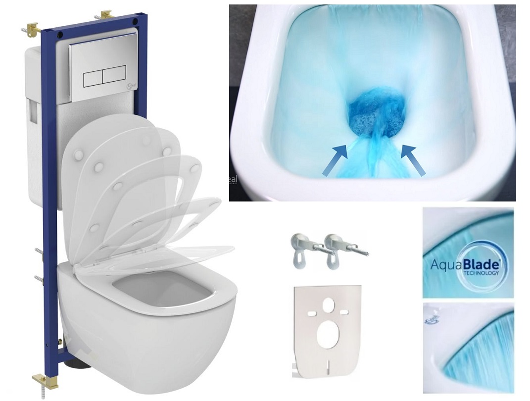 Podomietkový WC modul -  6in1 Ideálny štandardný rámec +Tesi Aquablade toaletná misa