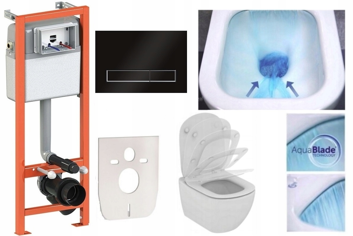 Podomietkový WC modul -  6in1 Set Rám +toaletná misa Tesi Aquablade +čierna