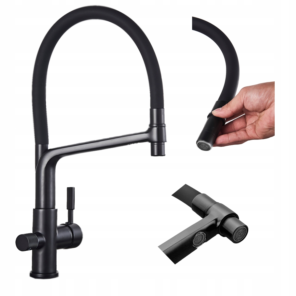 Kuchynské batérie - Battle Faucet Kran Filter Tri -Way Black