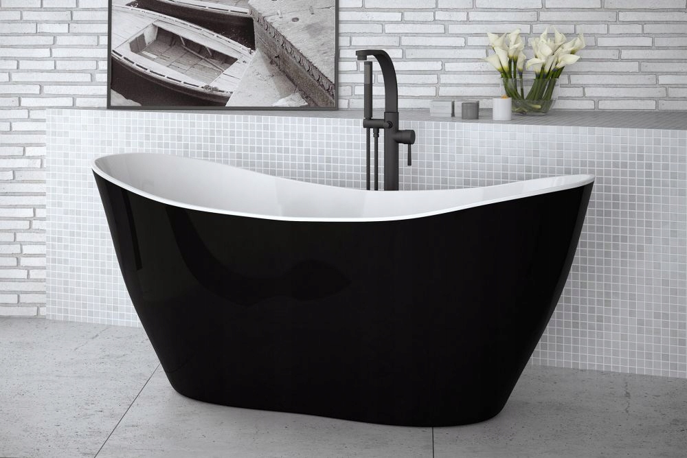 Vaňa - Besco Wanna Viya 160x70 Black + McAlpin Siphon