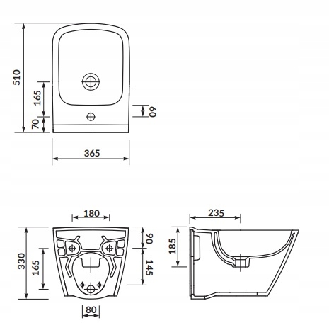 Bidet - Bidet závesný Cersanit City štvorcové biele K35-045