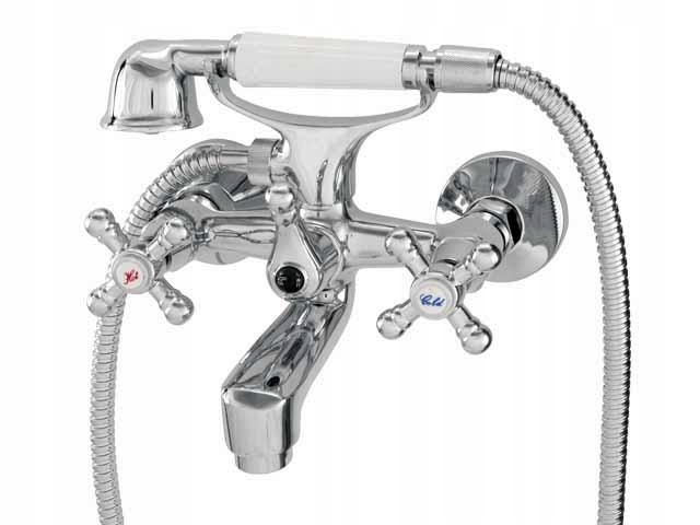Vaňová batéria so sprchou - Diamond Retro Two -Legged Wall Tap