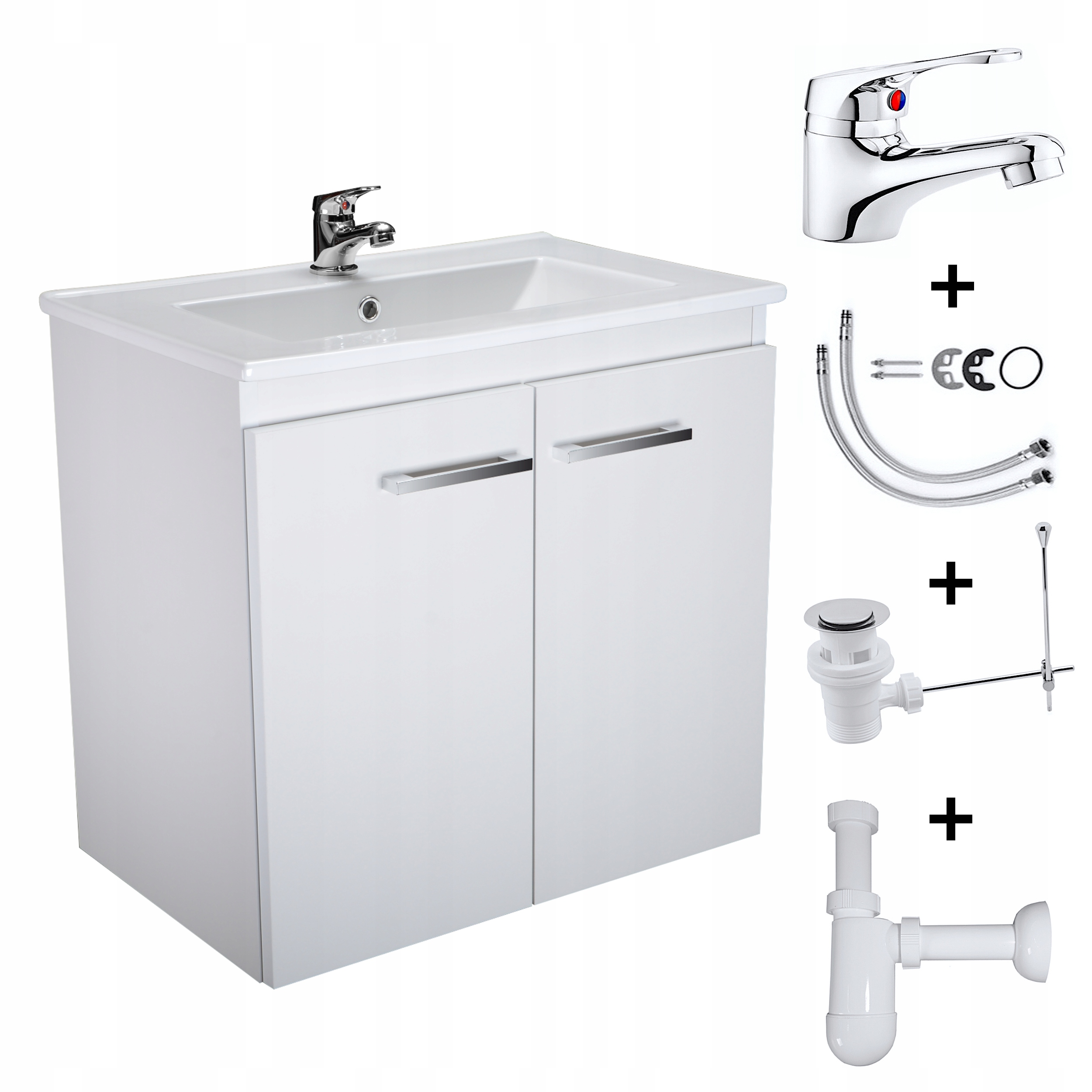 Kúpelňová skrinka - White umývadlom skrinka 60cm Battery Sifón zástrčkou