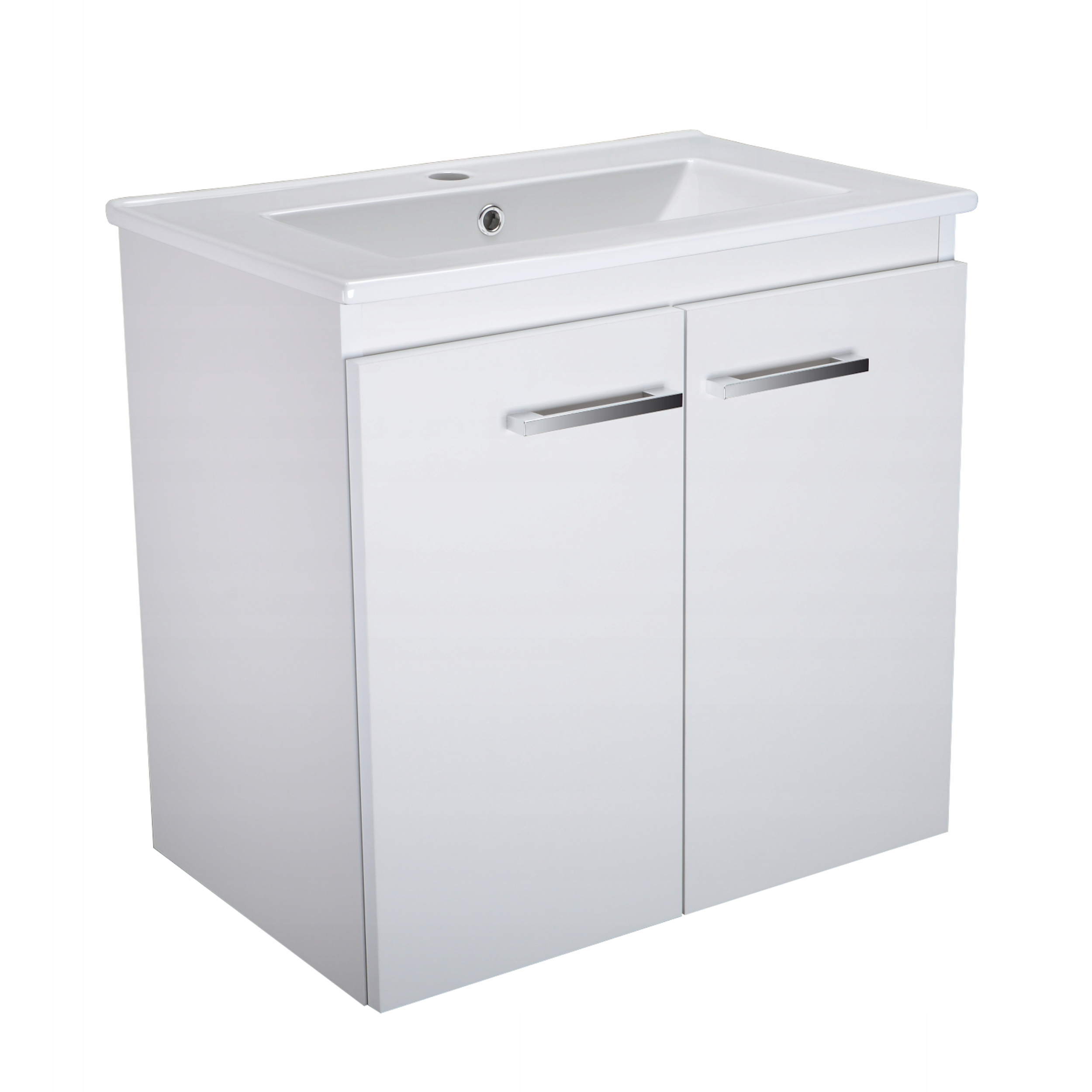 Kúpelňová skrinka - Biela skrinka s keramickým umývadlom 60cm zavesenie