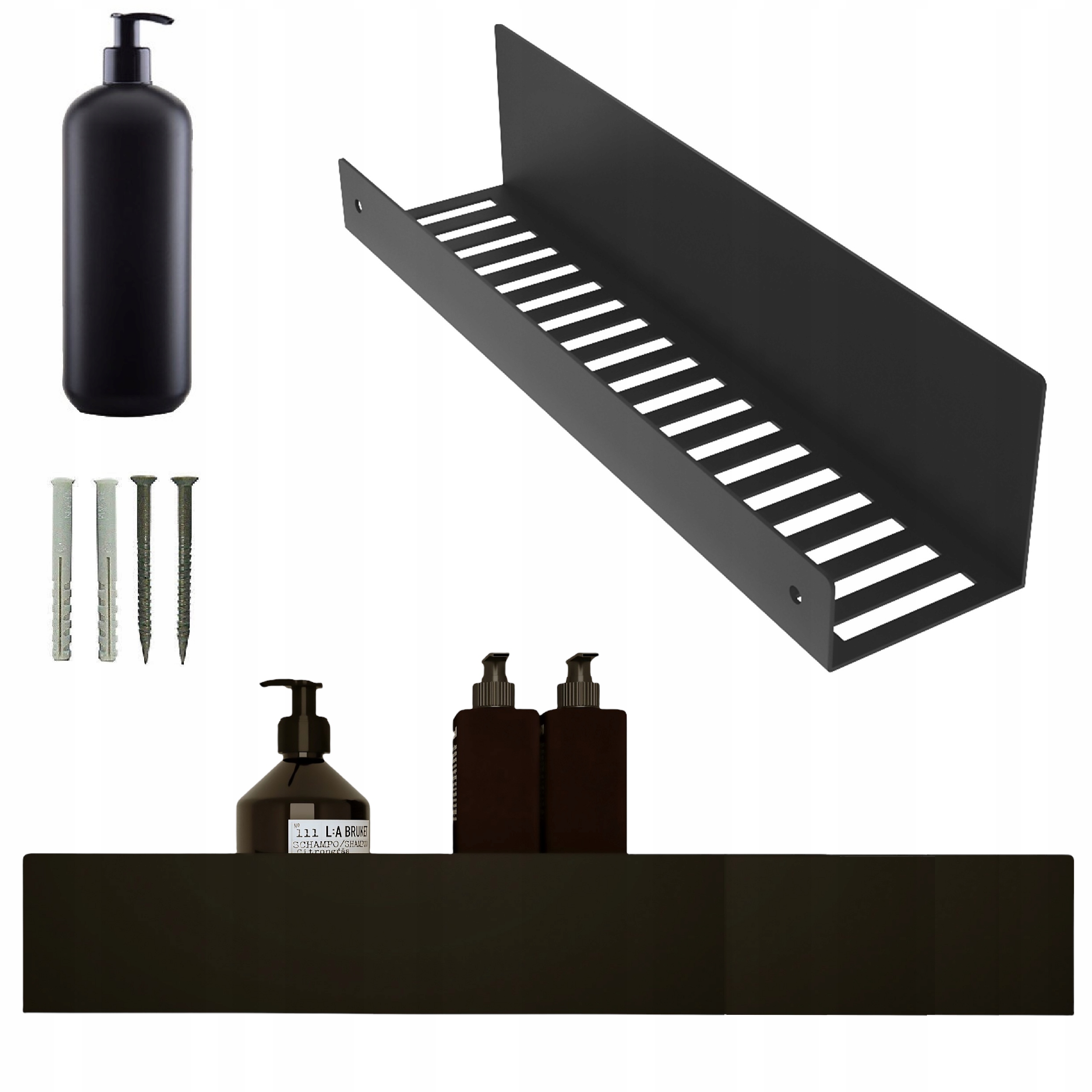 Polička do kúpeľne - Čierna sprchová polica Moderná 60 cm+fľaša