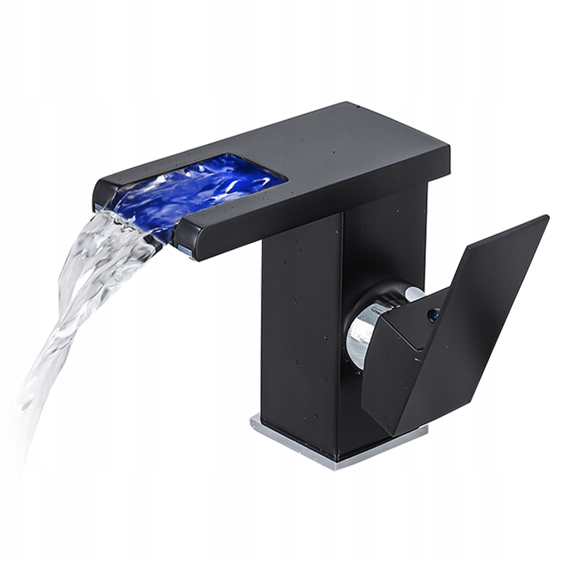 Vodovodná umyvadlová batéria - Black LED Watchine Battery Short Waterfall