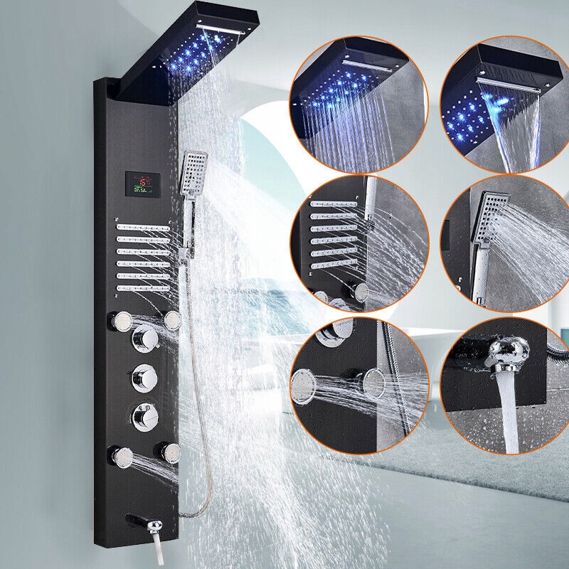 Sprchový panel - Čierny LED sprchovací panel vyrobený z nehrdzavejúcej ocele