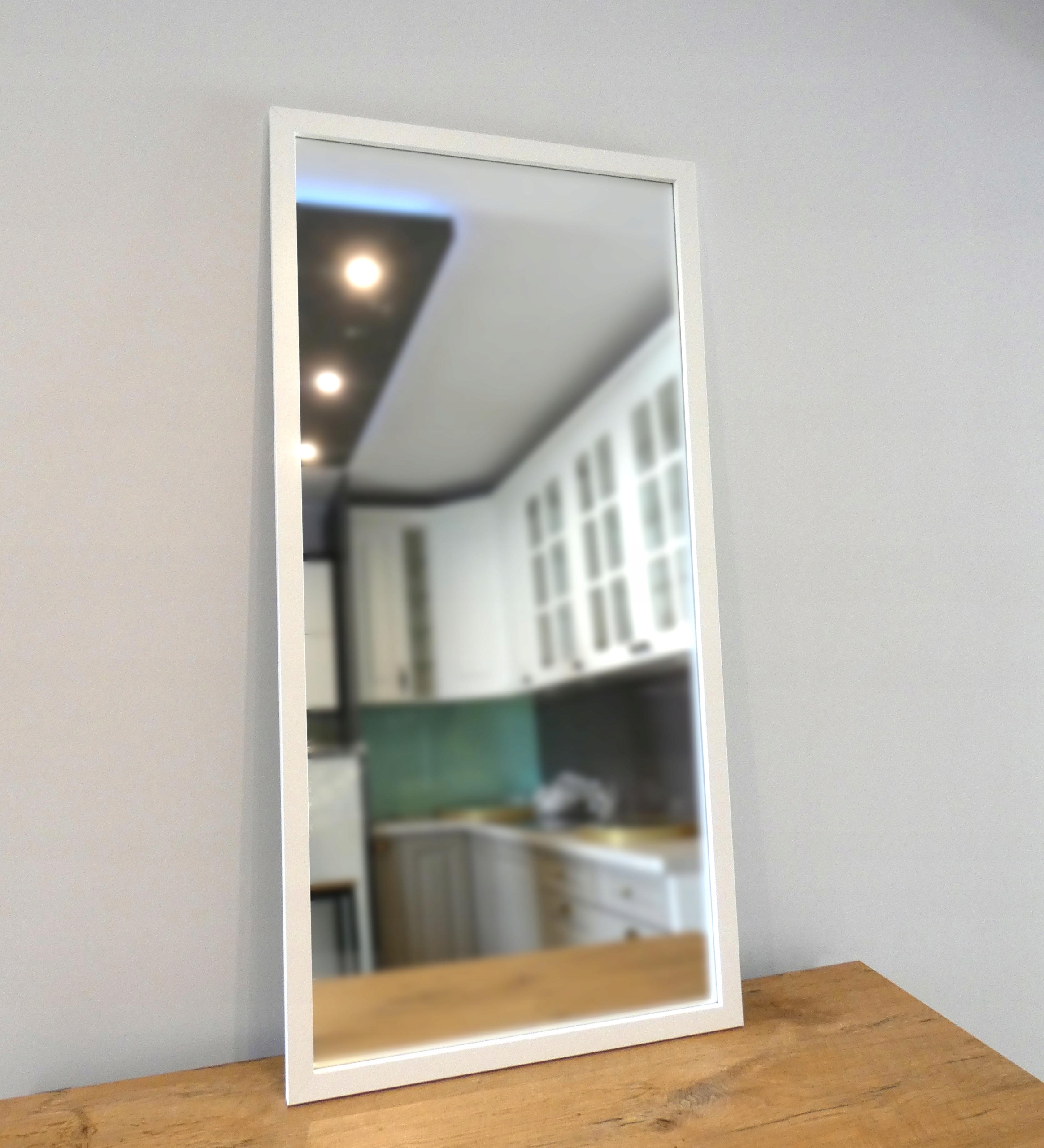 Veľké zrkadlo úzky biely rám 3cm MDF 110x70
