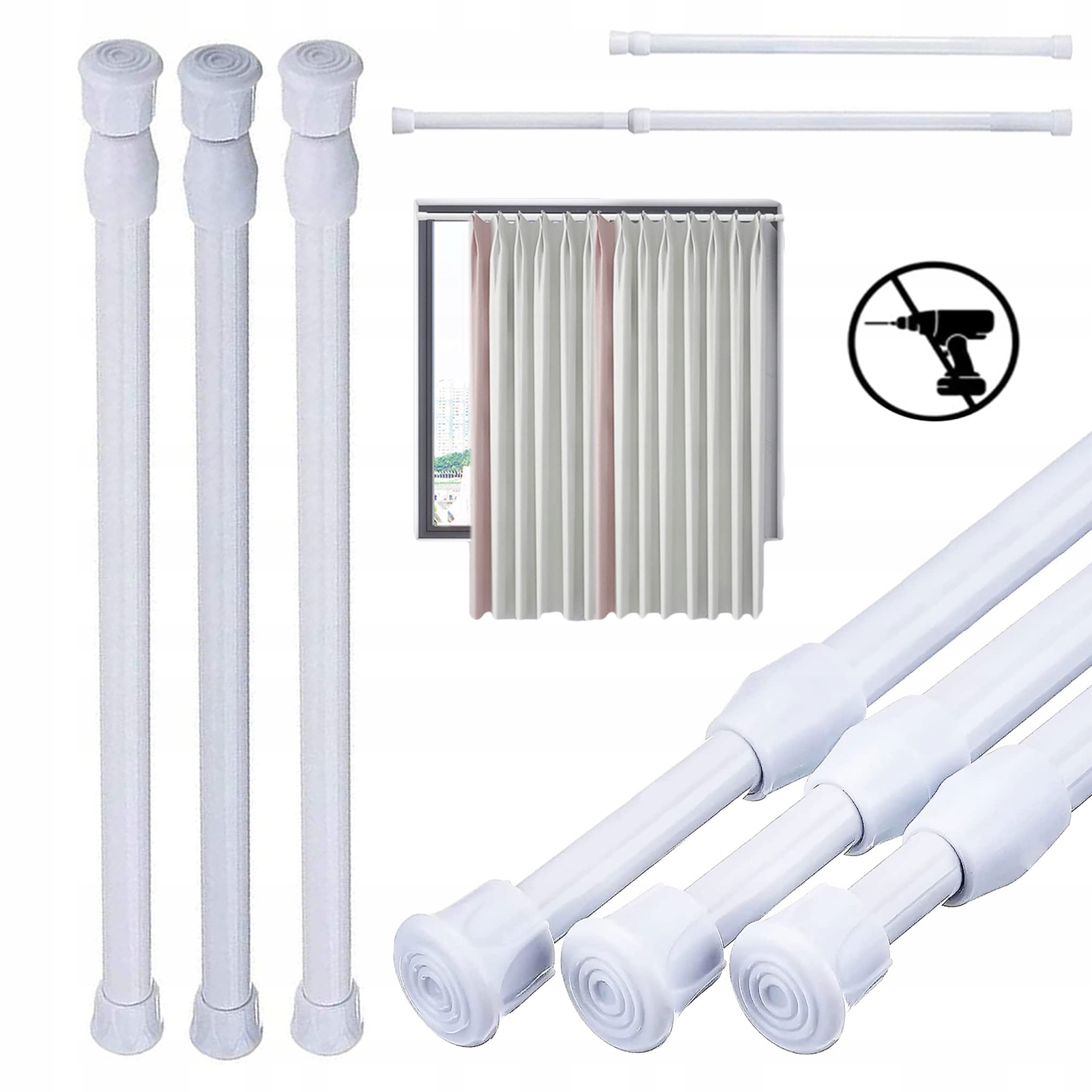 Sprchová tyč - Teleskopická tyč Dolined Curtain Rod 40-70 cm 3 ks