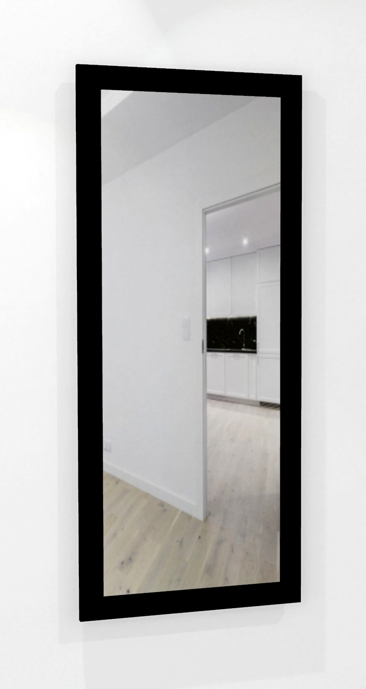 Veľké zrkadlo čierny hrubý rámec 6 cm MDF 140x60