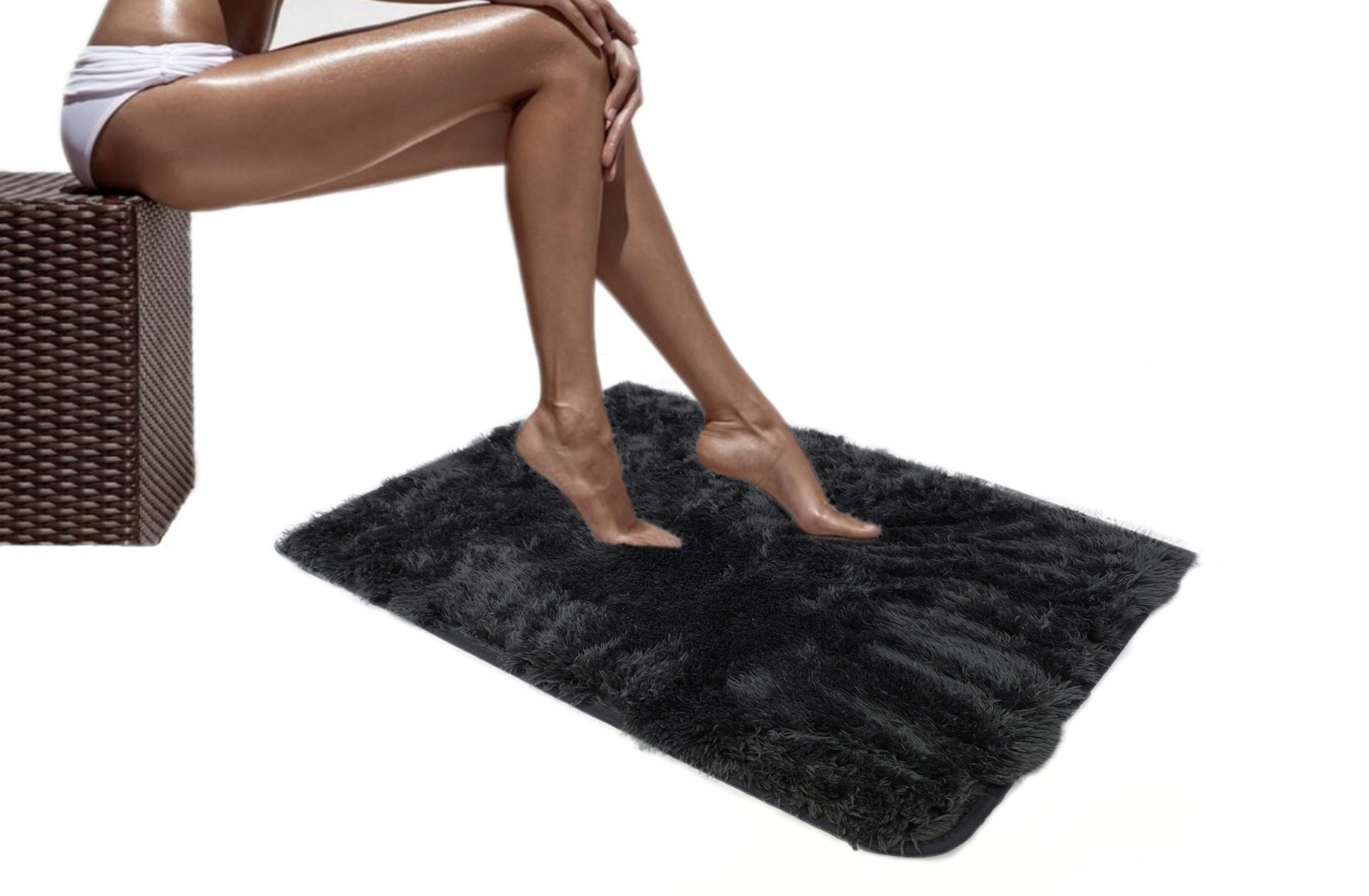 Kúpelňová predložka - Koberec kúpeľne mäkká čierna čierna 100x150