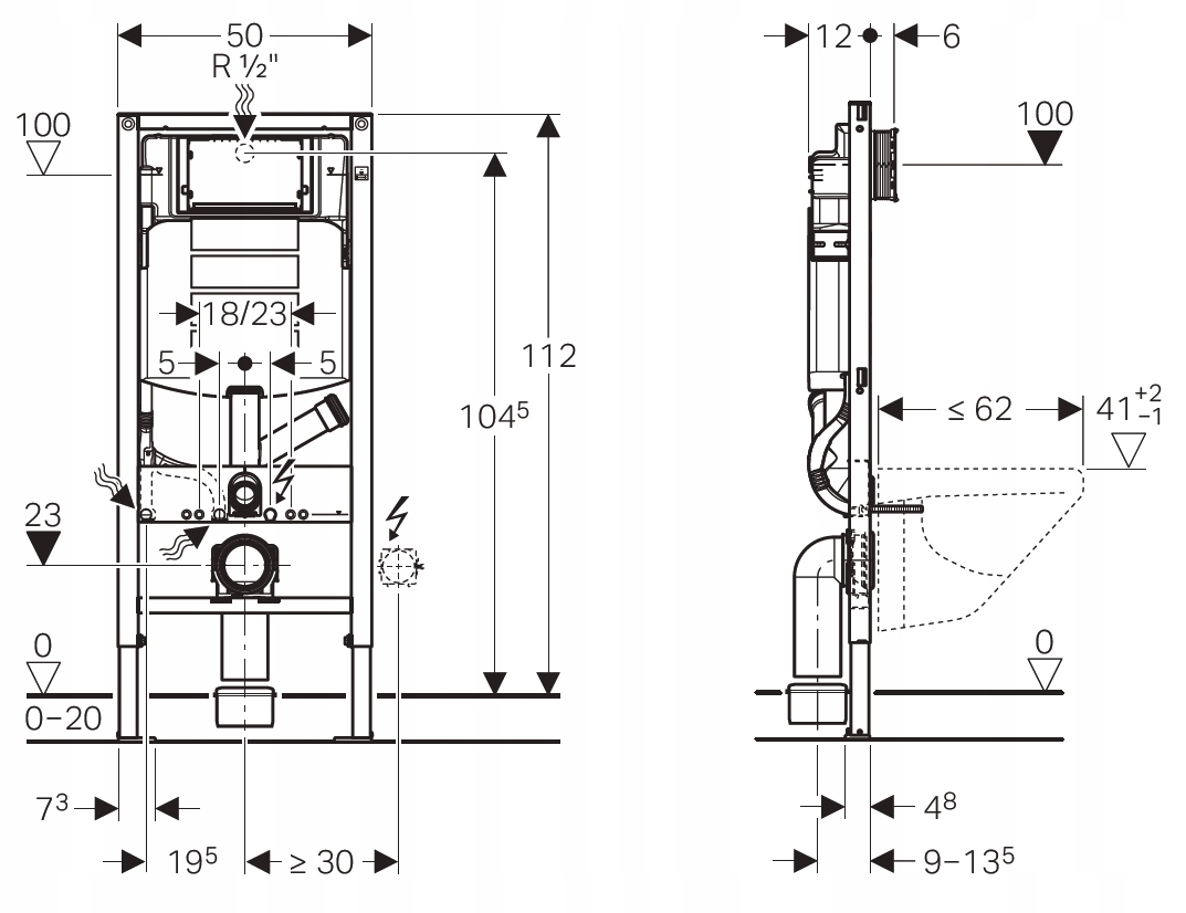 Podomietkový WC modul -  Skrytý rám pre 50 cm toaletnú misku