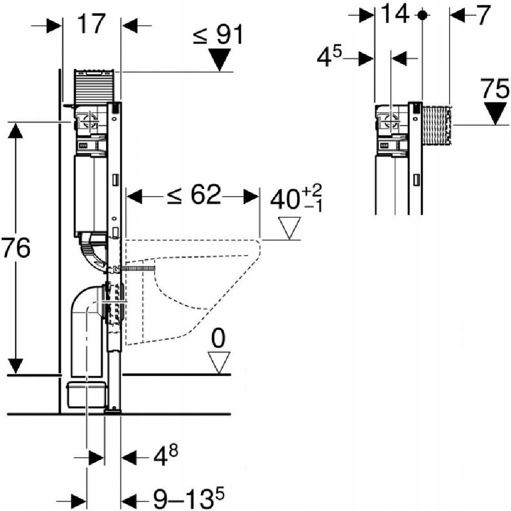 Podomietkový WC modul -  Inštalačný prvok Geberit Duofix pre toaletu, Omega 12cm
