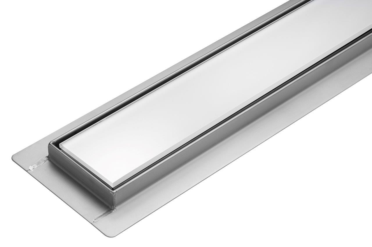 Sprchový žľab - Vlny lineárne lineárne biele sklo 90cm mokré