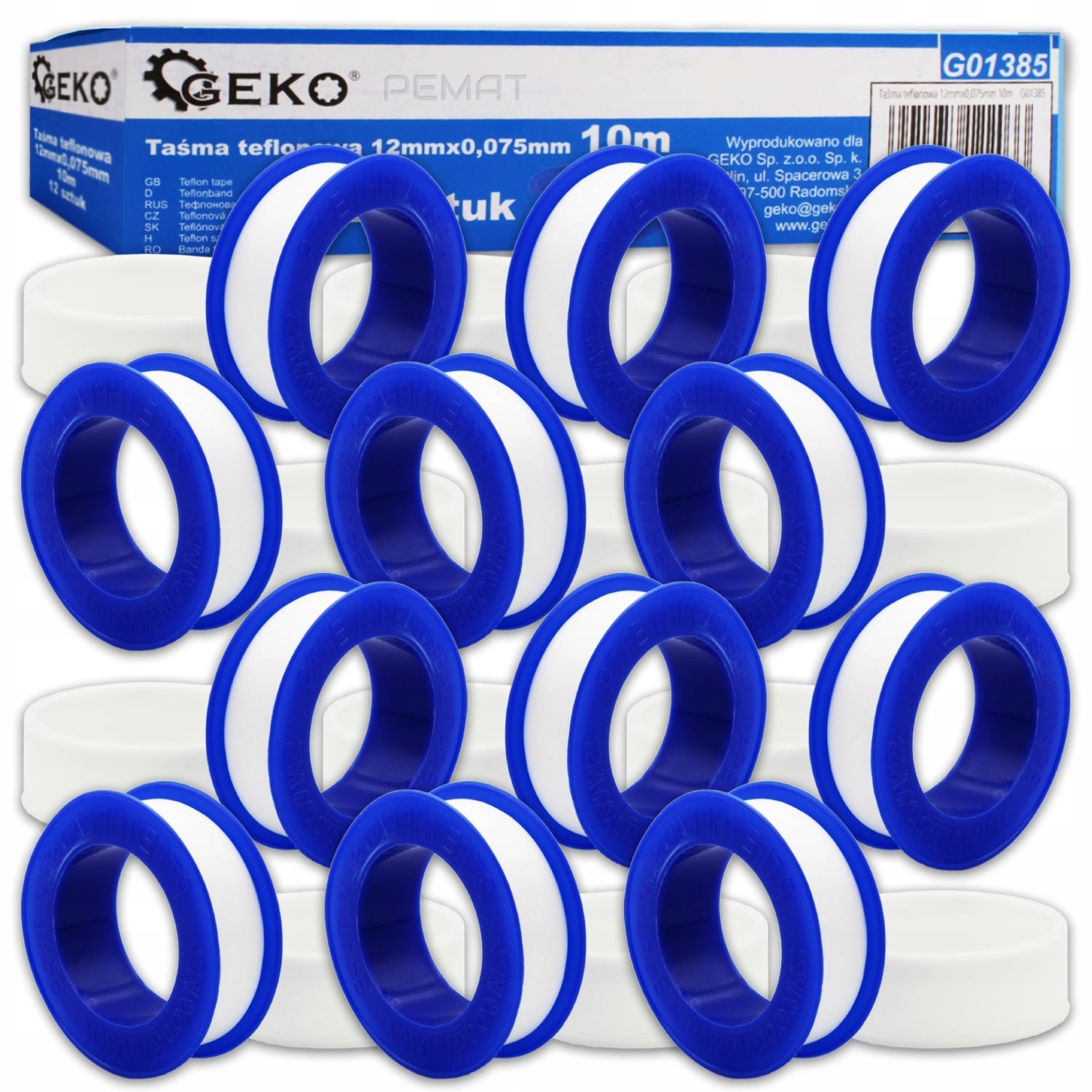 Geko teflónová tesnenie pásky 12 mm 10 m 12 ks
