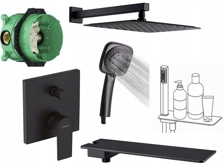 Hansgrohe čierna rohož skryla súpravu s poličkou -30