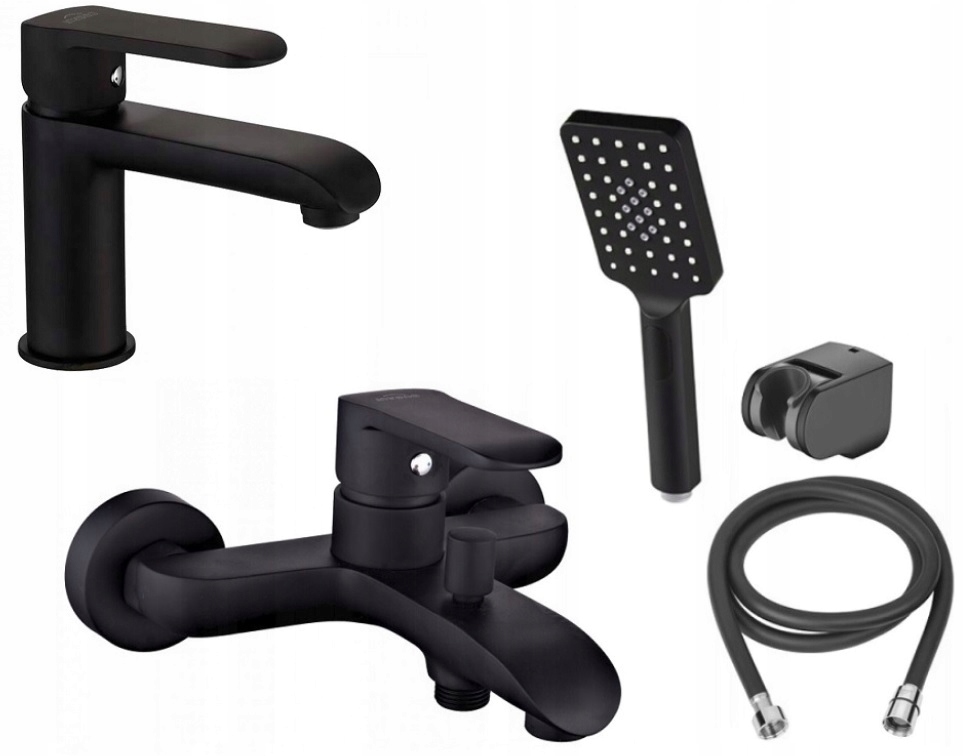 Vaňová batéria - Invenena Bath Basin Black + sprcha