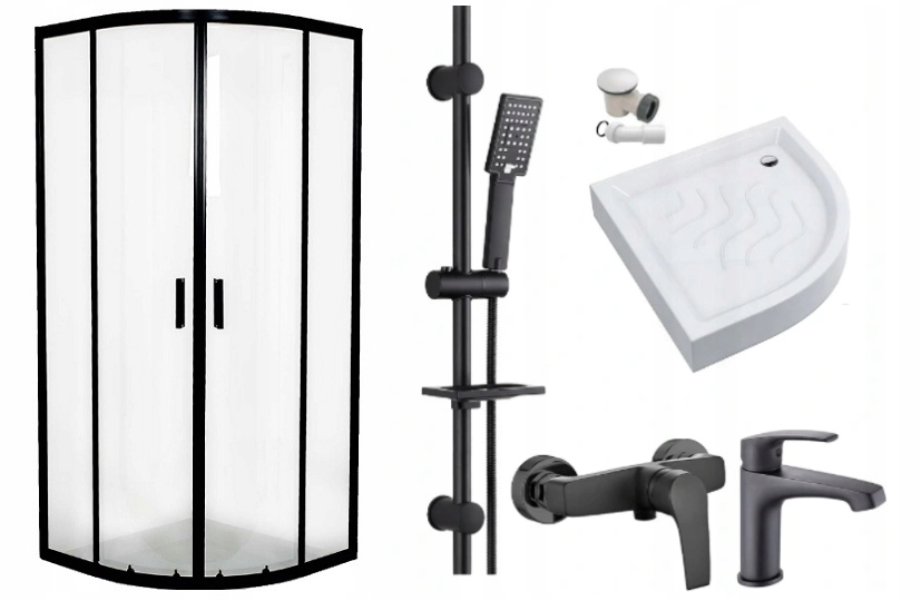 Sprchový kút, kabína - 90x90 sprchová skrinka Black Paddling bazén+batéria+z