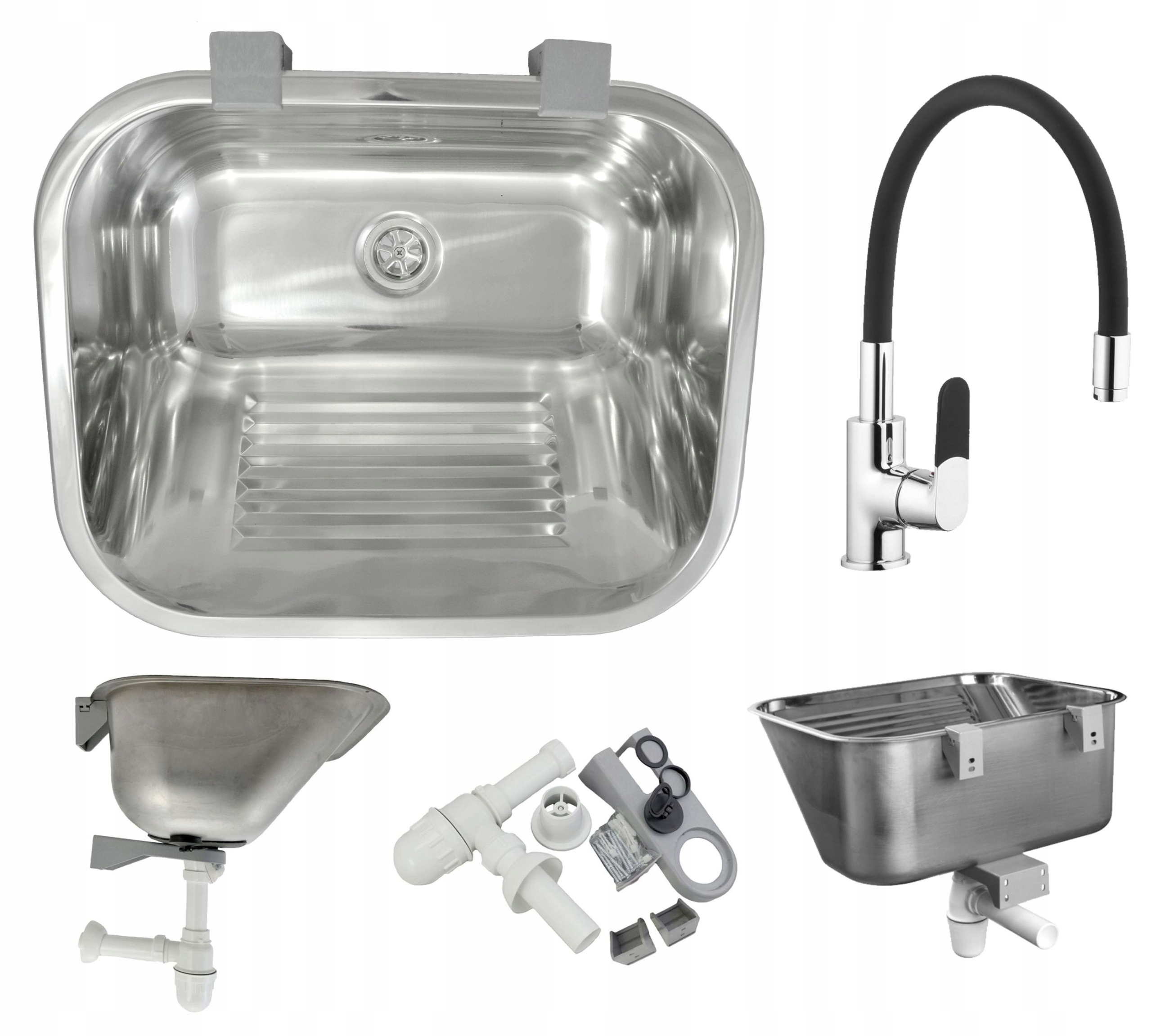Kuchynský drez - Ekonomická komora oceľový lesk 55 cm + flex batéria