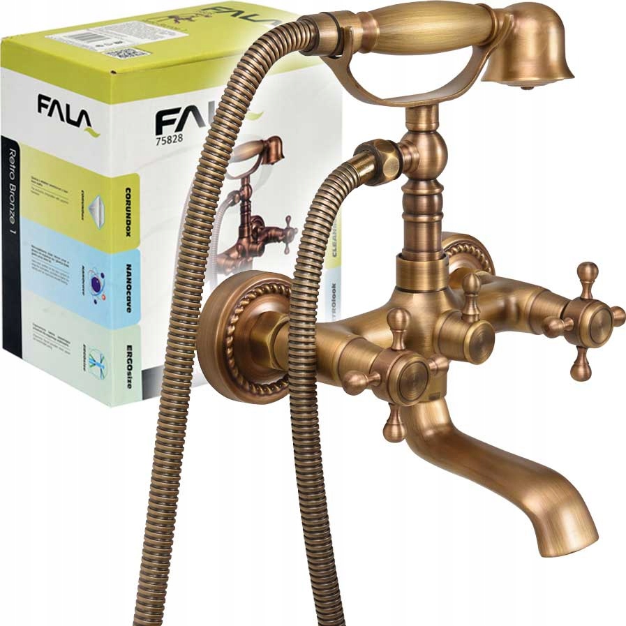 Vaňová batéria so sprchou - FAUCET UPEVŇOVAČ VANE / RETRO NÁSTENNÁ MOSADZNA VAŇA