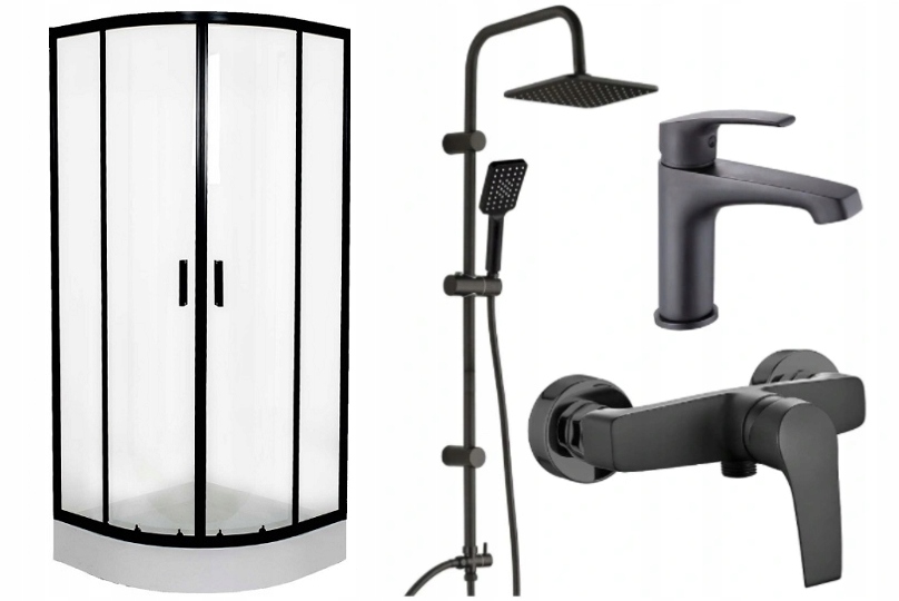 Sprchový kút, kabína - Kabína 90x90 Black Paddling Bazén +batéria +dažďová sprcha