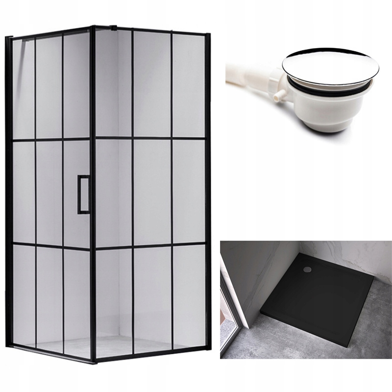 Sprchový kút, kabína - BS13B 90x90 Sprchová skrinka+ST02B Čierna sprchová podnos