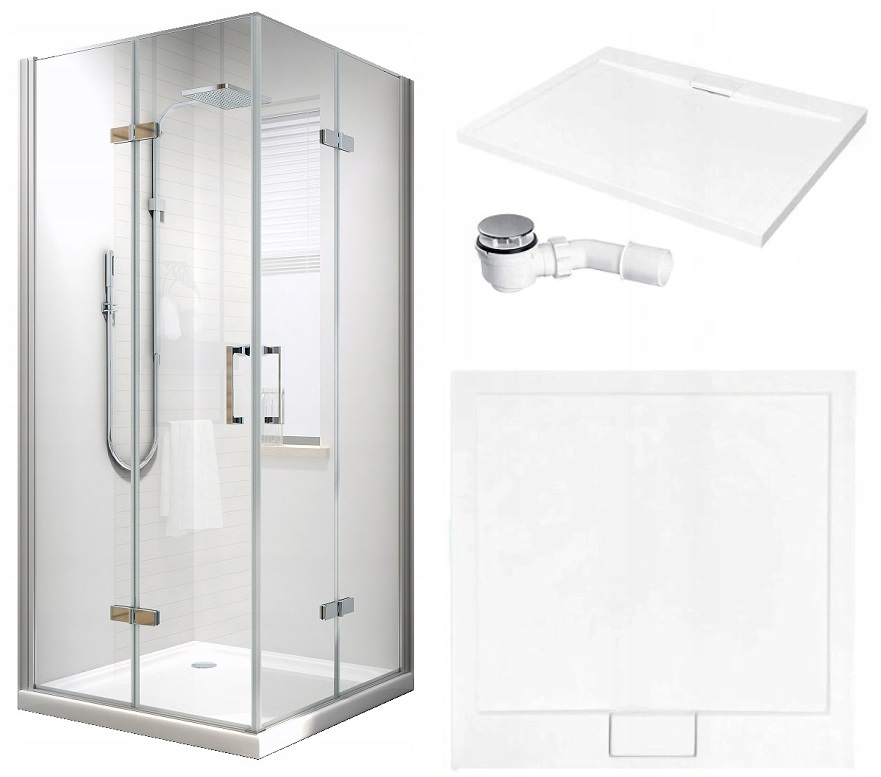 Sprchový kút, kabína - 90x90 sprchová kajuta + tenký sprchový podnos + sifón