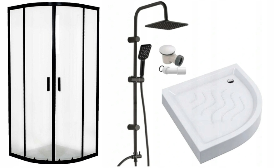 Sprchový kút, kabína - 90x90 sprchová kajuta Čierna dažďová voda+brodenie