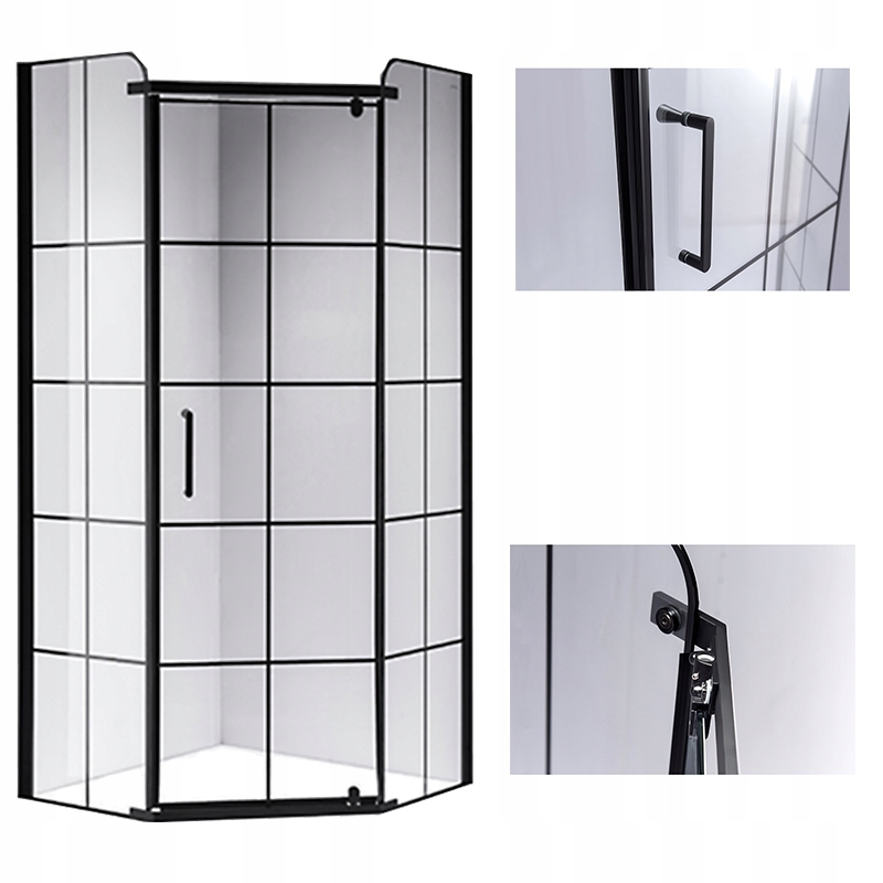 Sprchový kút, kabína - Čierna BS06A 80x80 Pentagonálna sprchová skrinka