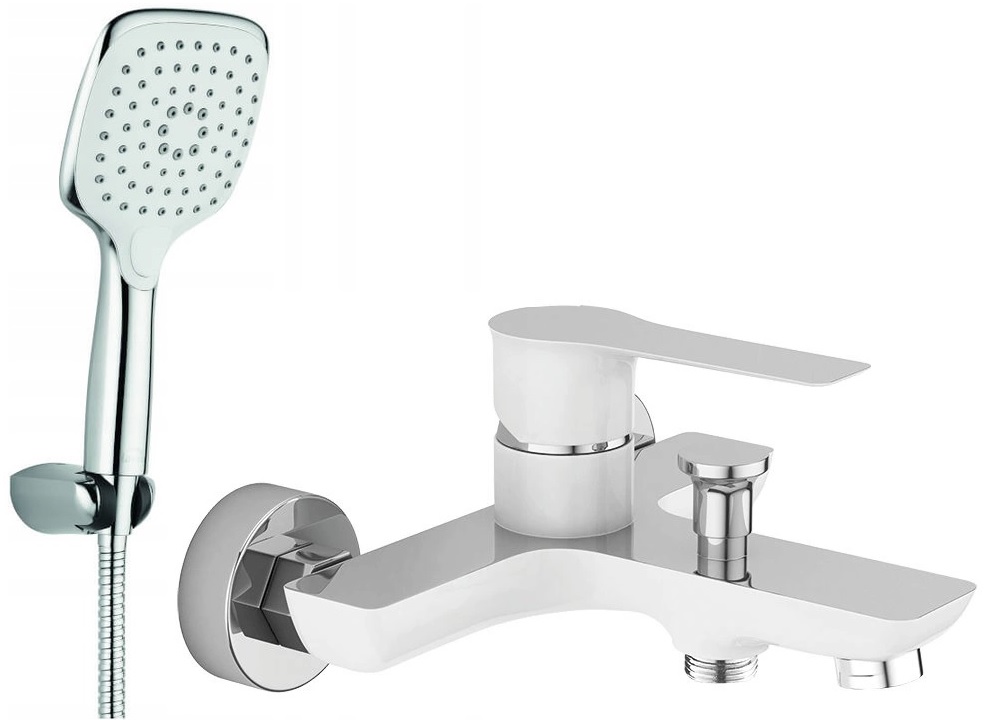 Vaňová batéria so sprchou - Laveo Raila Bathtub batéria biela/chróm + sprcha
