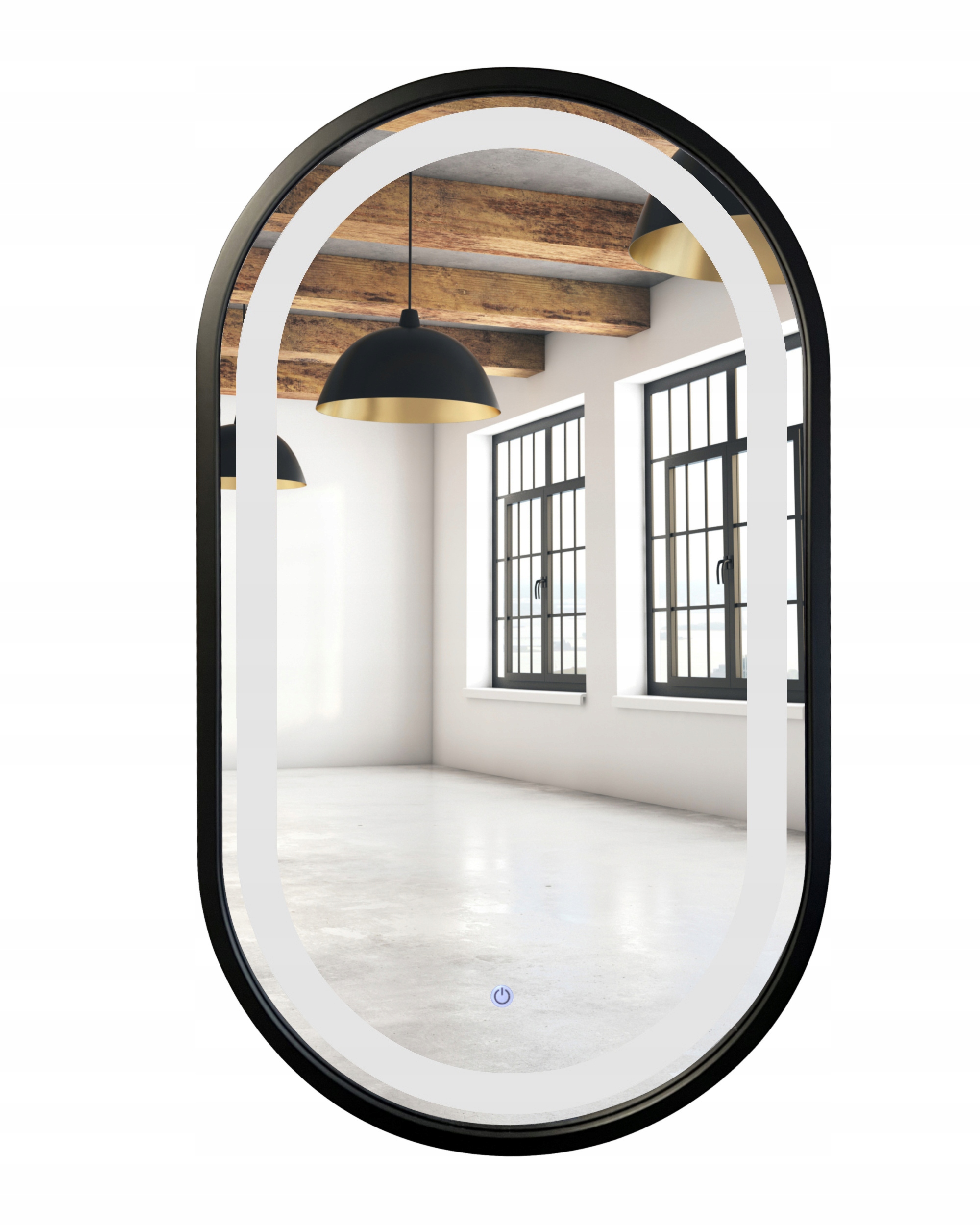 Čierne LED oválne zrkadlo so spínačom 45/80 cm