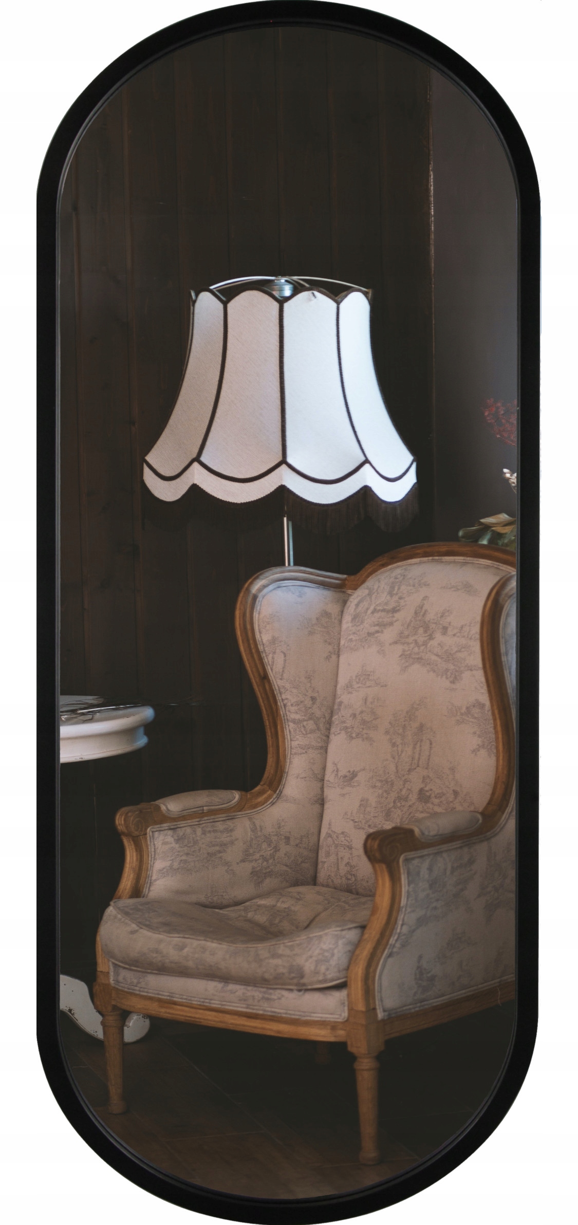 Oválne dekoratívne zrkadlo v čiernom ráme 35x100 cm