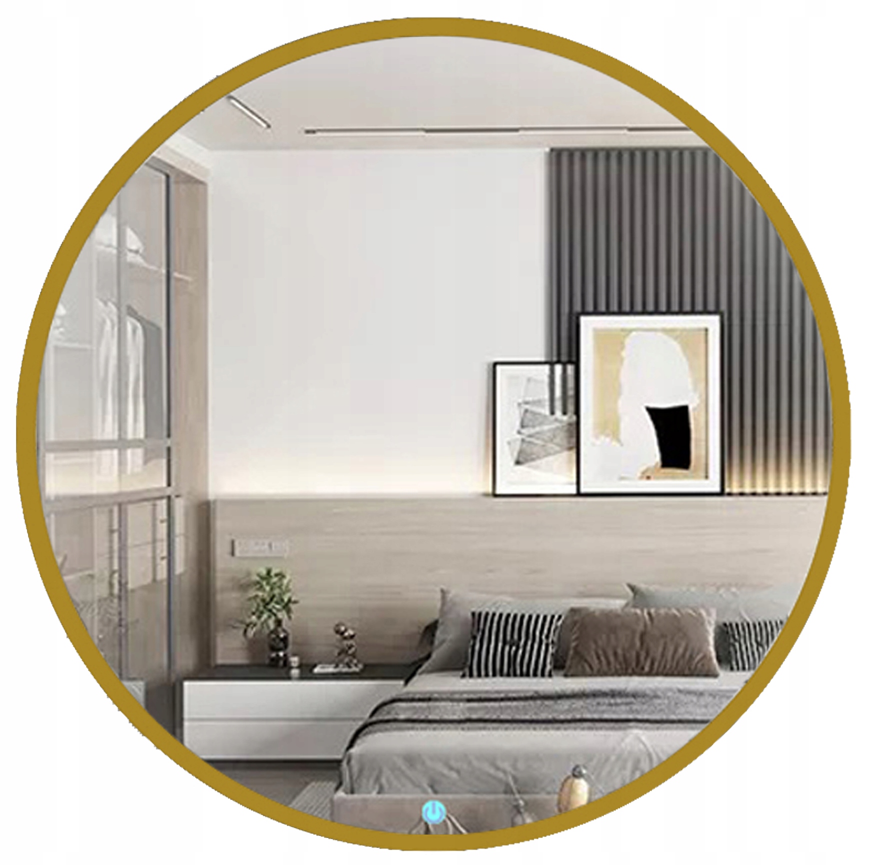 Okrúhly zrkadlo LED Gold Rám 70 dotykový spínač