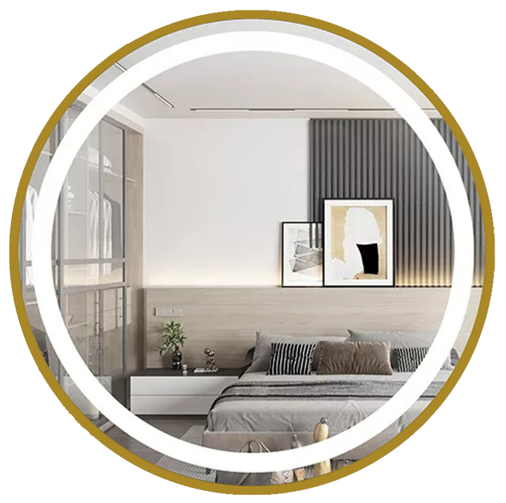 Okrúhle LED zrkadlo v čiernom ráme 70 cm podkrovie