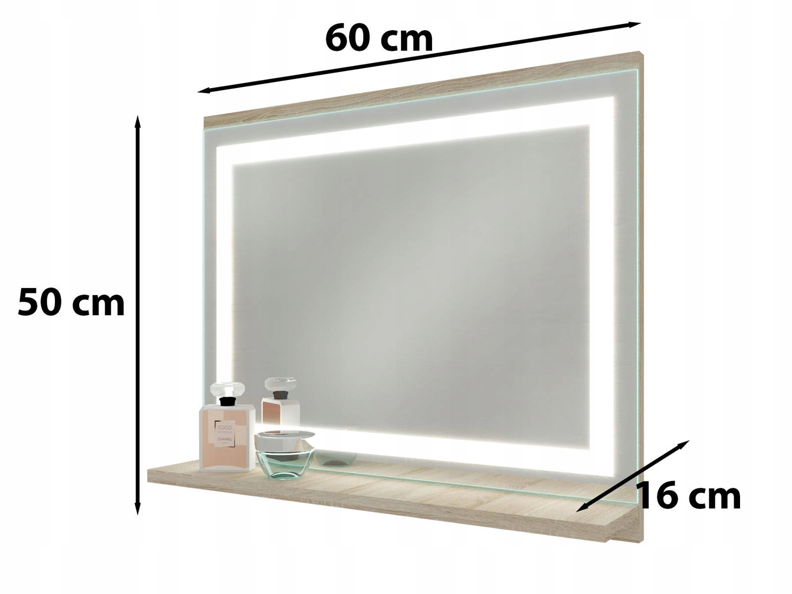 Kúpeľňové zrkadlo s LED osvetlením a pol, 50x6