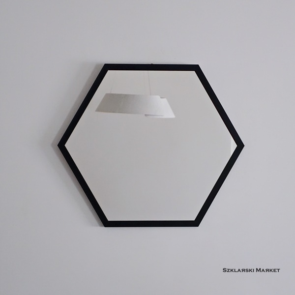 Zrkadlo v čiernom čiernom ráme -Hexagon- 60x52