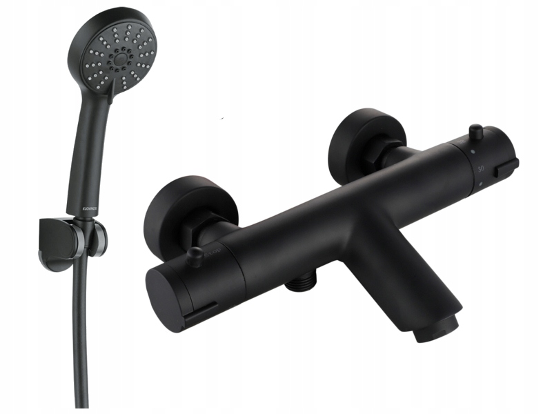 Vaňová batéria - Mexen Bathmet Bath Termostat Black + sprcha