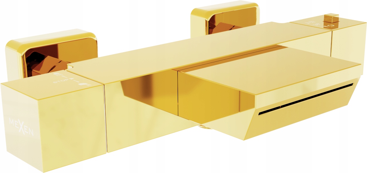 Vaňová batéria - Mexen Cube Bath Termostat Gold Cascade