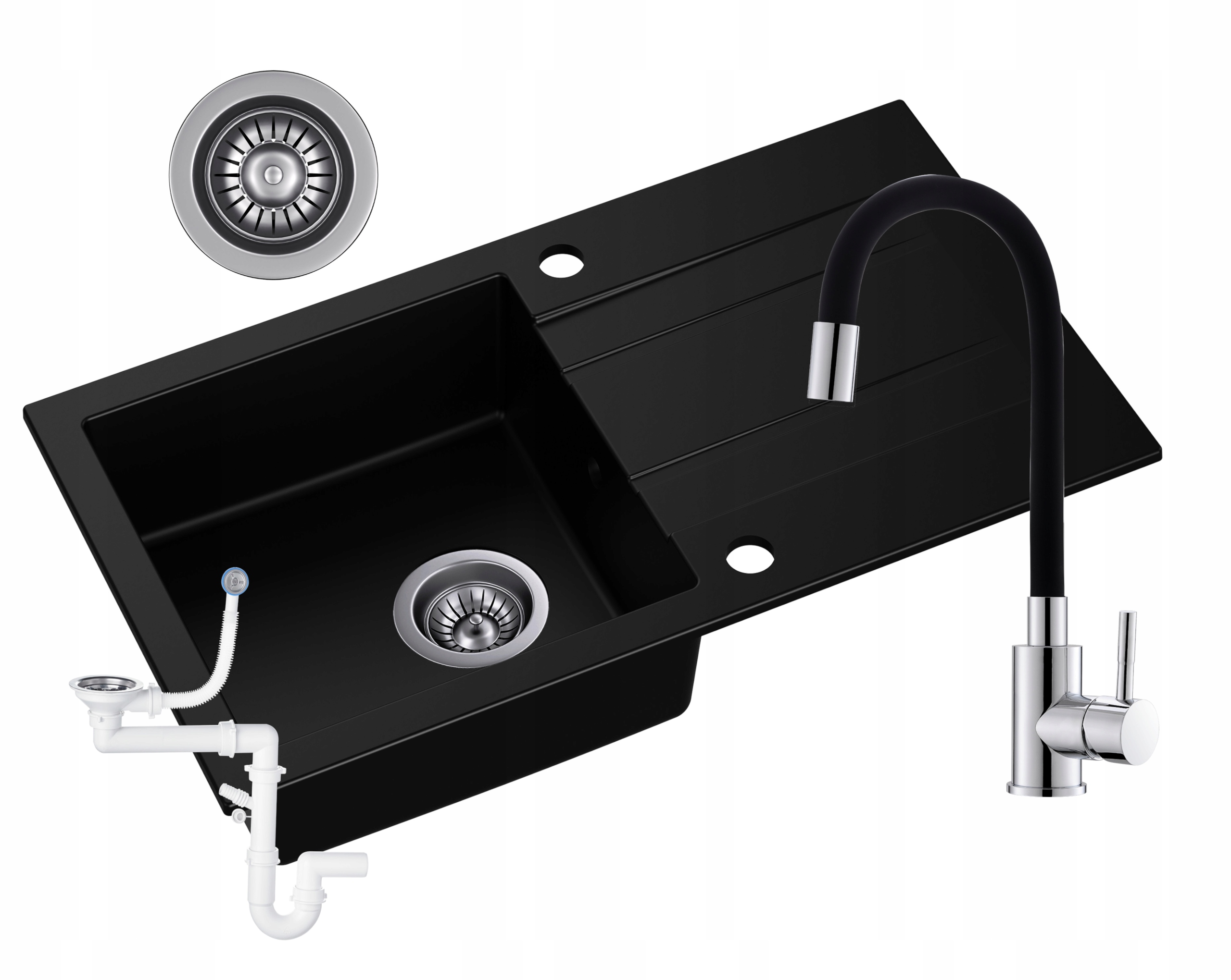 Kuchynský drez - Lux Granite Sink +Siphon Chrome