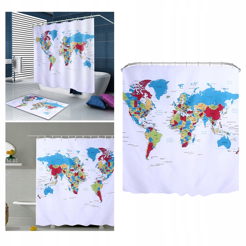 Kúpeľňová sada - World Map Polyester Curtain Outtain