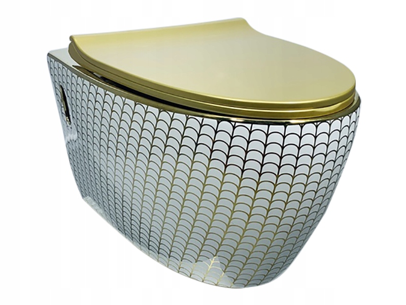 WC misa - Misa závesné WC biela a zlatá + WO + Mata palube