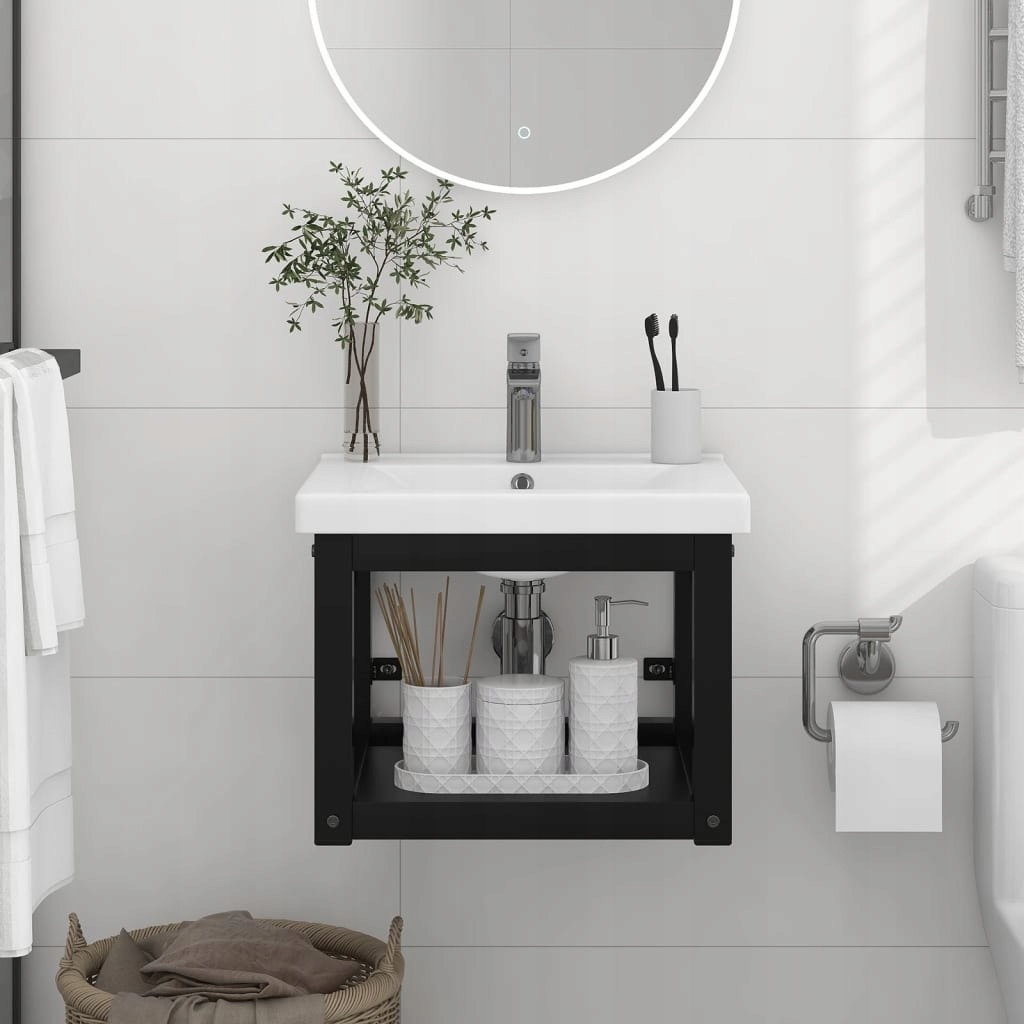 Podomietkový WC modul -  Namontovaný na ráme steny pod čiernym umývadlom 40x