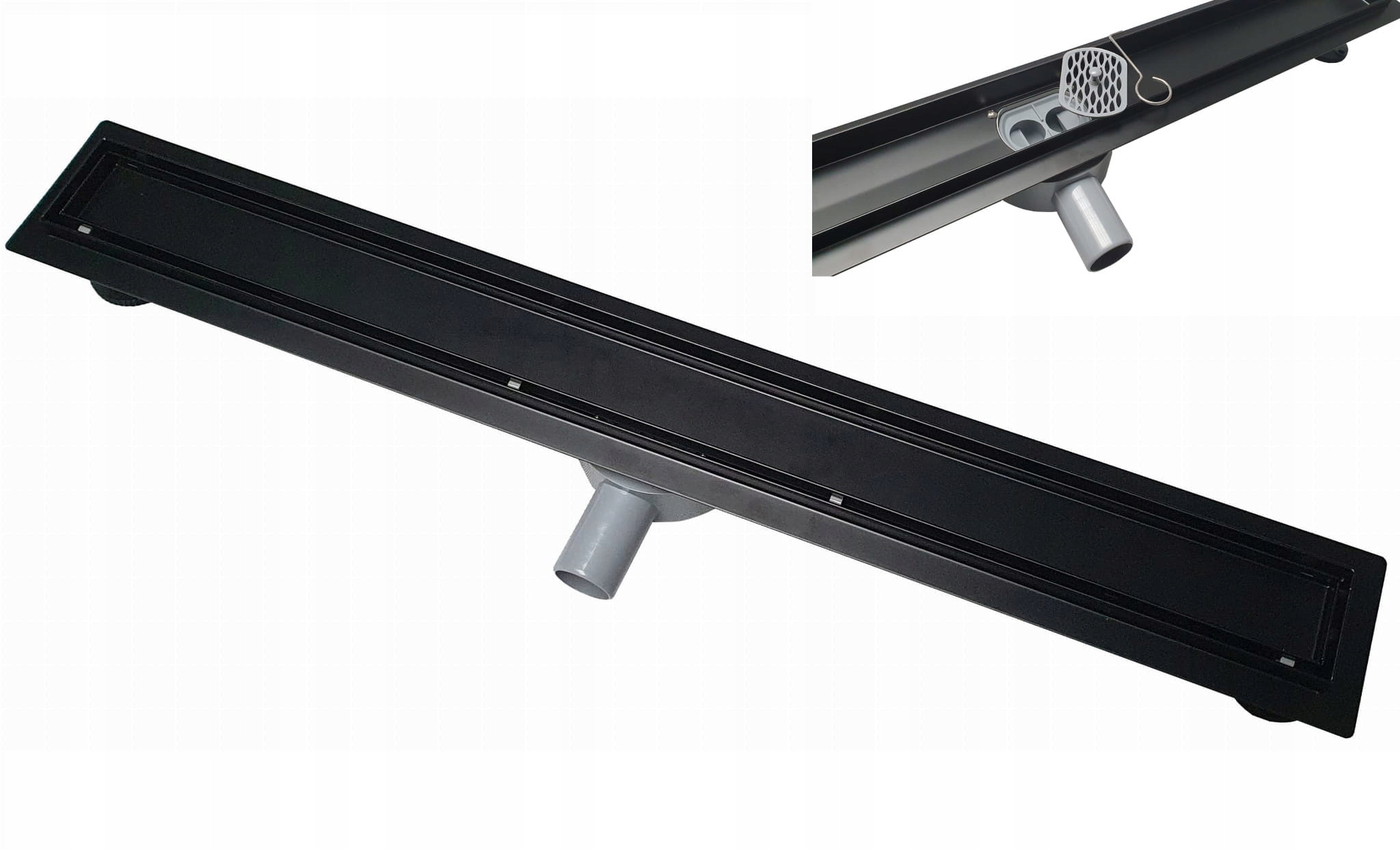 Sprchový žľab - Lineárne odtok 6g 70 cm nízka otočné o 360 ° čierna
