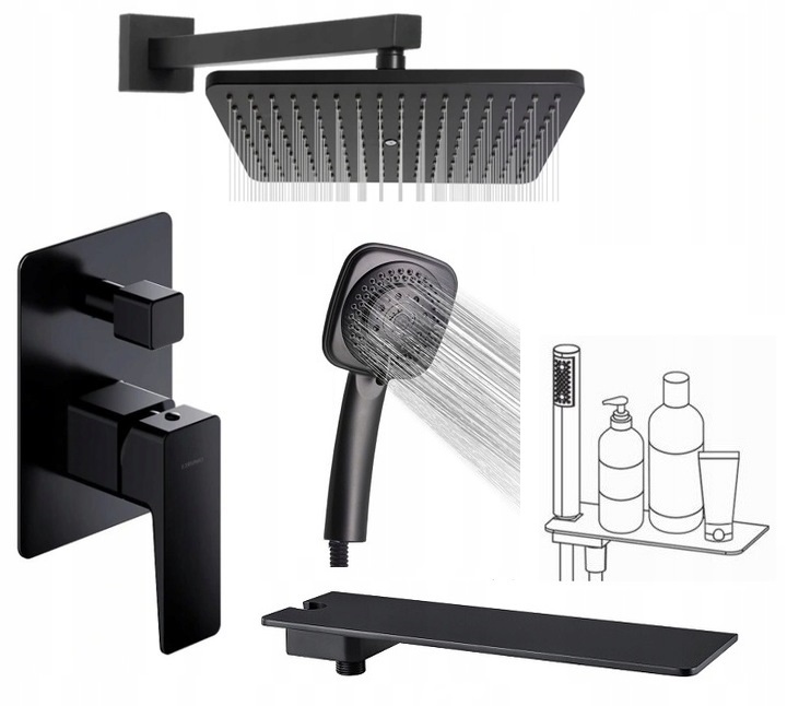 Omnires Parma Black Mat Room Set s poličkou