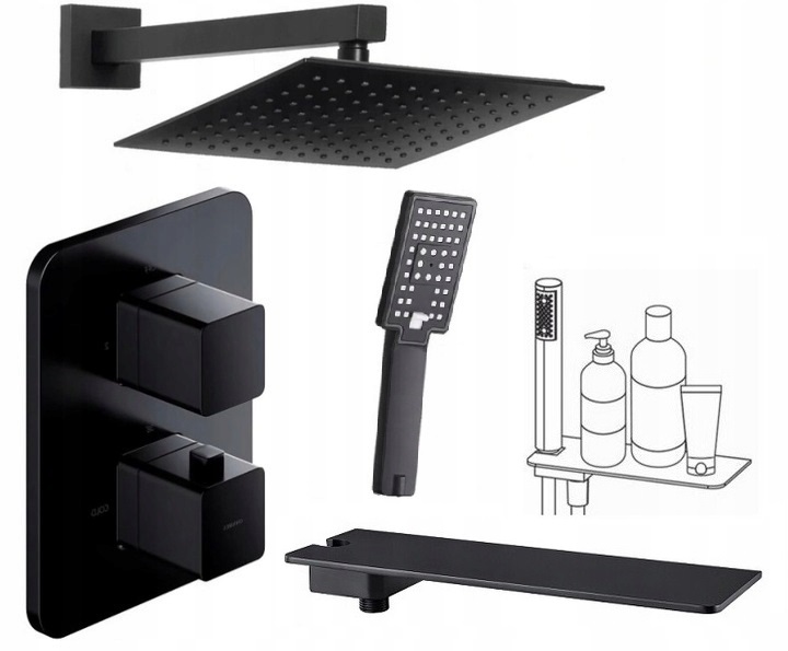 Omnires Flush -Mounted 30 Black Thermostatic Set