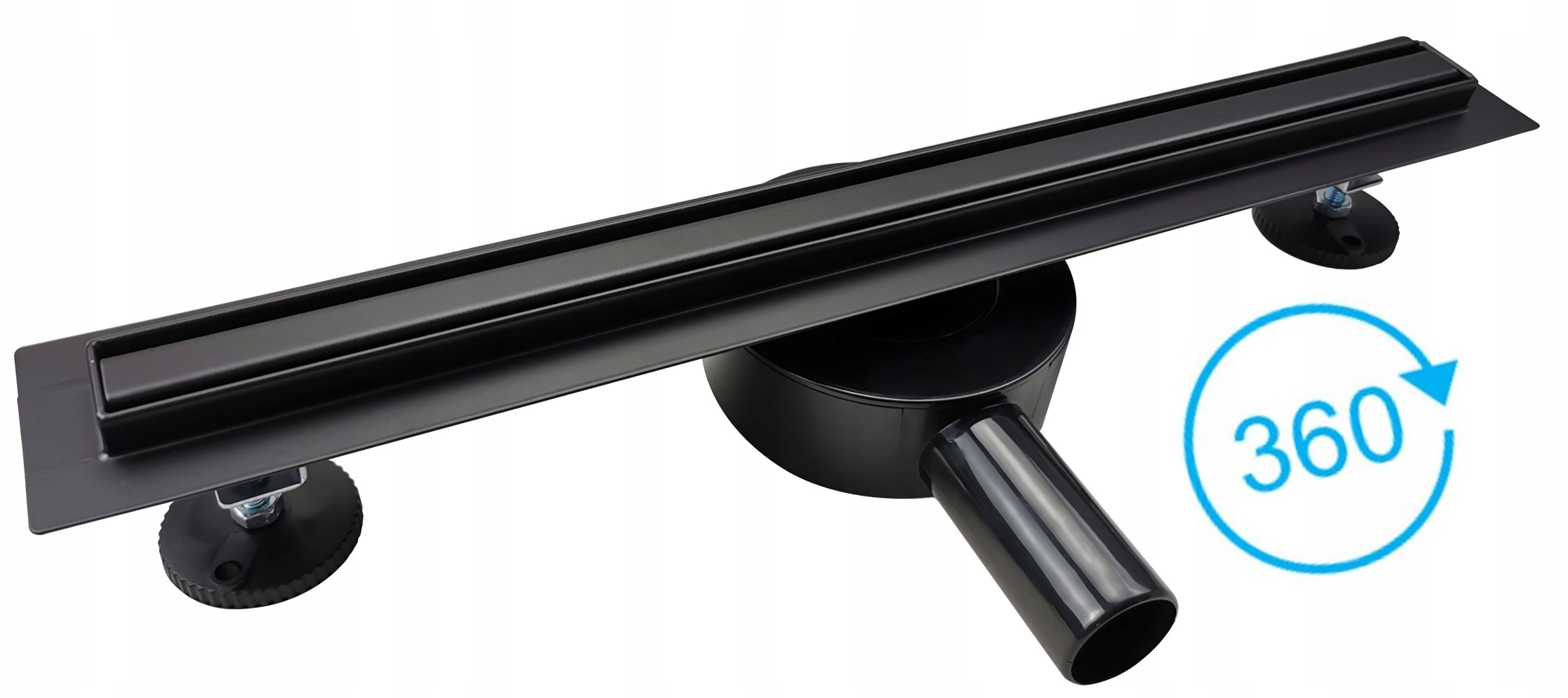 Sprchový žľab - Lineárny odtok SLIM čierny, otočný sifón 90cm