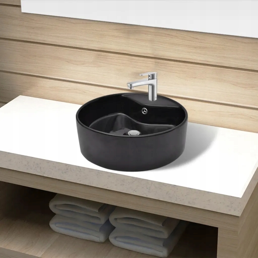 Asymetrické umývadlo -  Round Washbasin s čiernym prenosom