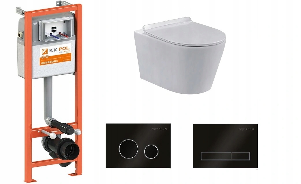Podomietkový WC modul -  PL KKPOL Frame +Bowl, doska, čierne tlačidlo