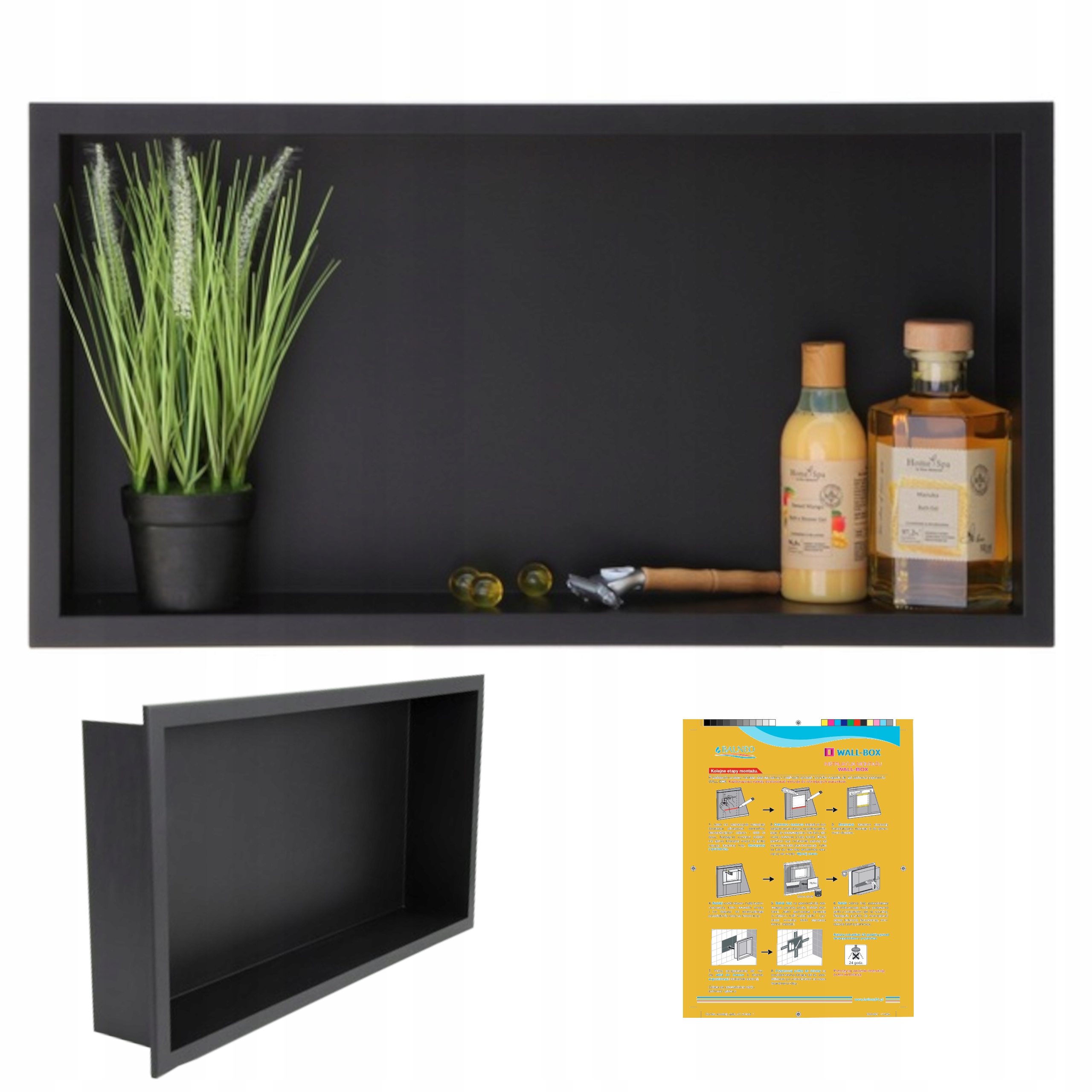 Polička do kúpeľne - Black Recess Poličky s golierom 60x30x7 cm oceľ